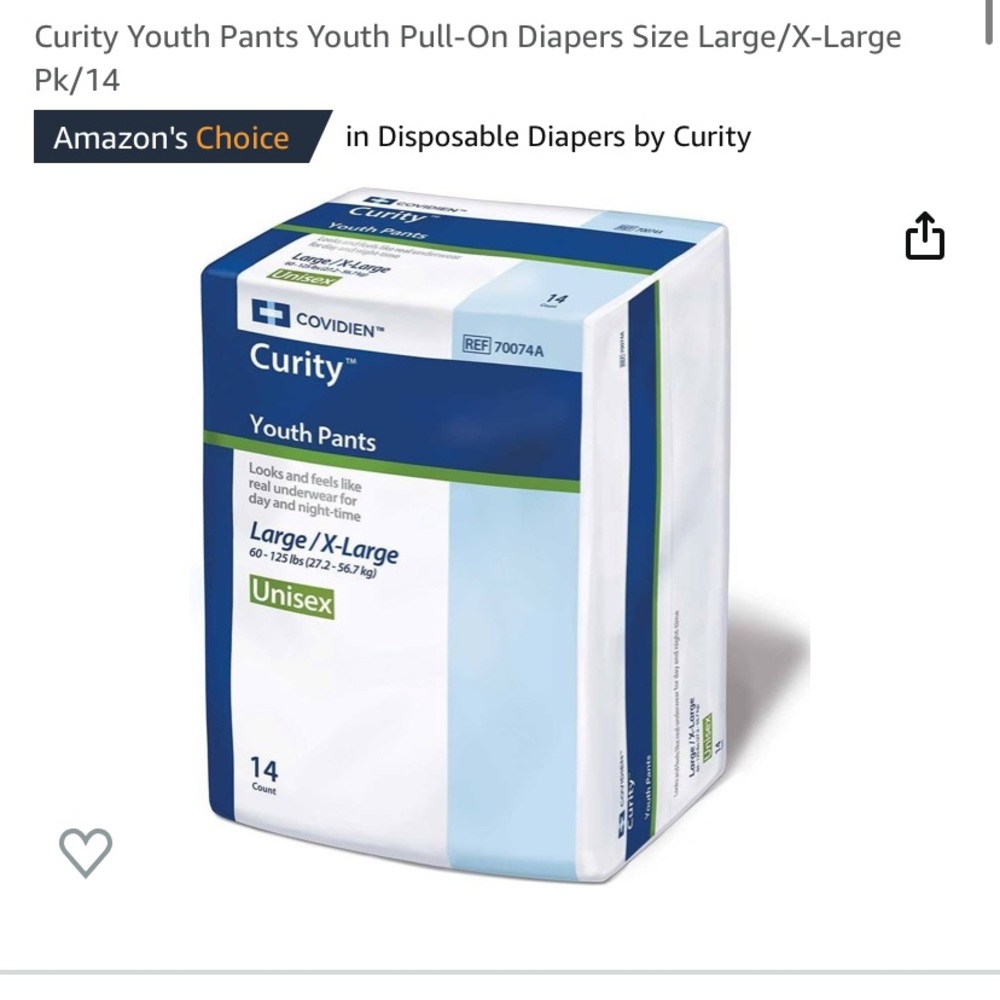 Curity Youth Pants Youth Pull-On Diapers Size Large/X-Large Pk/14;